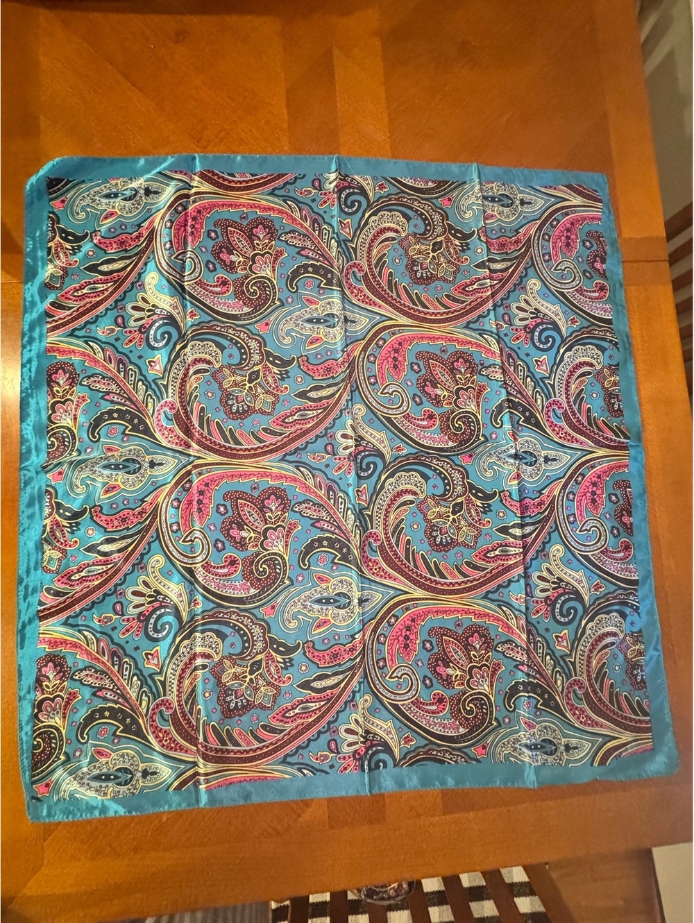 Vintage Paisley Patterned Scarf in Turquoise and Pink 331